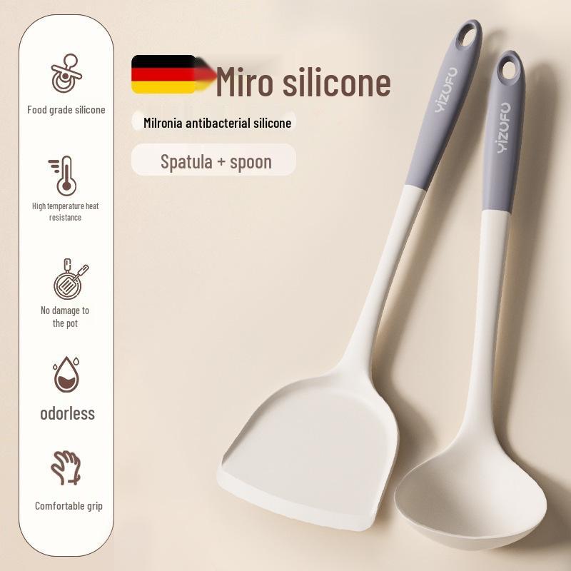 Silicone Non-Stick Kitchen Utensil Set - High Temperature Resistant Spatula, Ladle, and Slotted Spoon for Stir-Fry.
