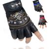 One Piece Men's Pirate Skull Tactical Cycling Gloves, Half Finger Faux Leather for Outdoor Use