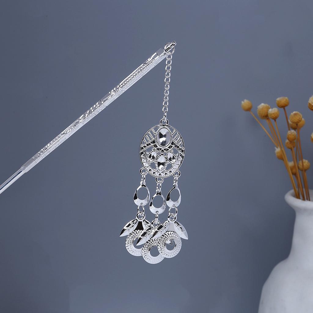 Miao Geometric Hollowed Out Step Shaking Tassel Hairpin Vintage Peacock Tassel Ancient Wind Cheongsam Cheongsam Hanbok Hair Ornaments