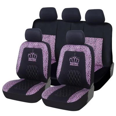 Leopard Print Car Seat Cover Full Set Fashion Crown Design Universal Fit for Trucks SUV Van Auto Interior Accessories