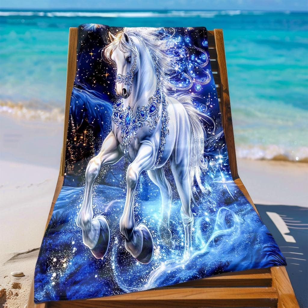White Horse Starry Sky Print Beach Towel Polyester Soft Quick Dry Large Bath Towel Summer Swimming Pool Surfing Blanket