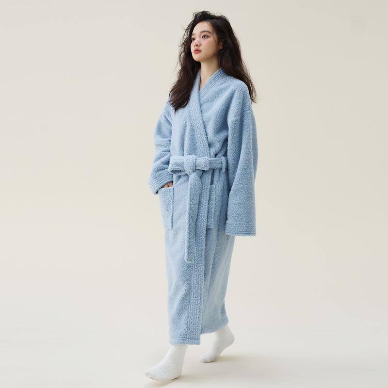 

Autumn And Winter Coral Fleece Thickened Beautiful Fleece Men S And Women S Nightgowns Extended Bathrobes Couple Pajamas Long XL