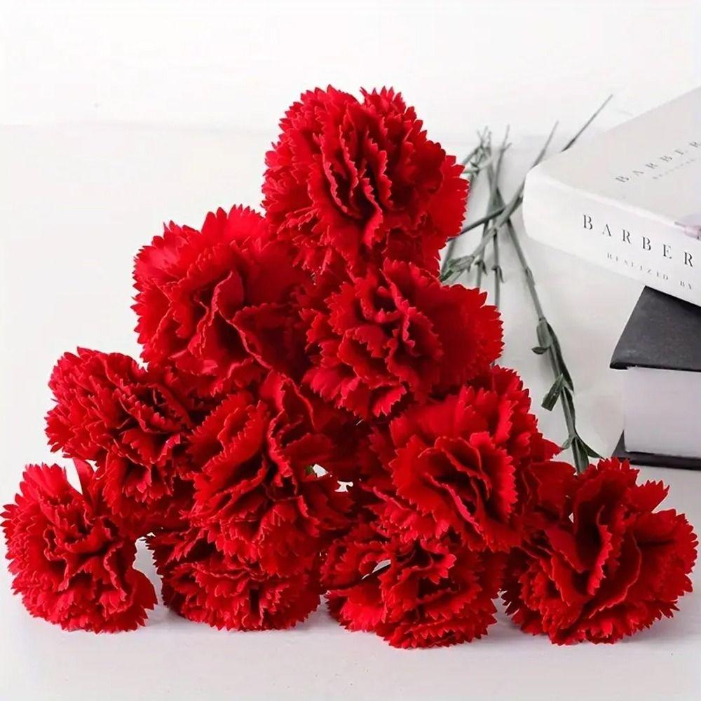 DIY Craft Artificial Red Carnations 54cm Fake Plants Simulation Carnation Flower  Garden