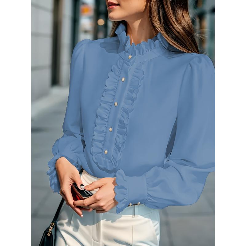 Damenmode Lässig Frühling Herbst Einfarbig Druck Langarm Stehkragen Hemden