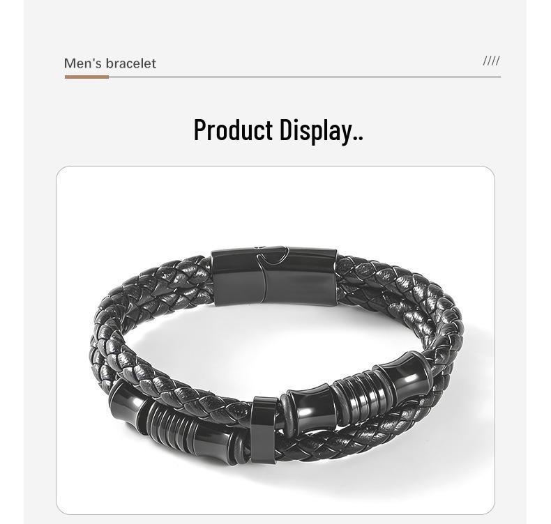 Men's Woven Leather & Titanium Steel Bracelet with Magnetic Buckle