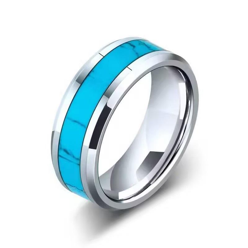 Fashion trendy men's titanium steel ring, shell patch dripping turquoise ring