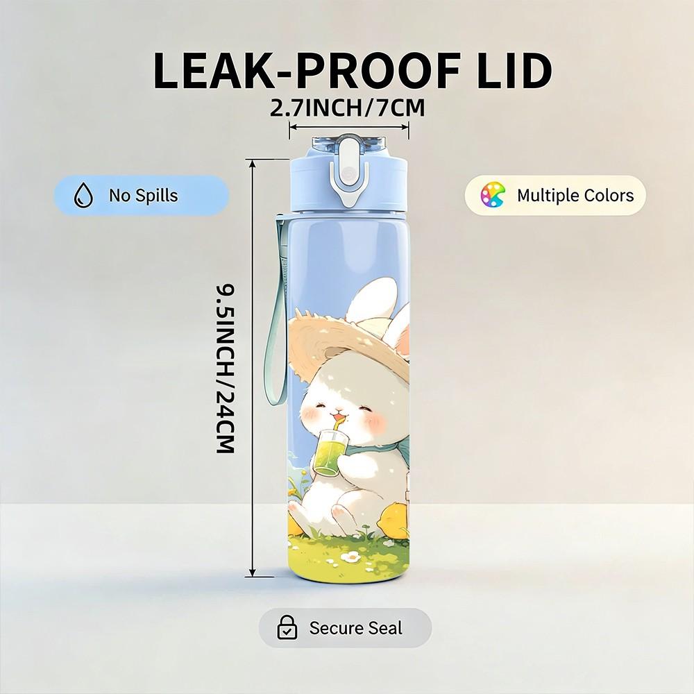 1PC Bunny Picnic Spring Cute Print 750ml Color Plastic Sports Water Bottle Leakproof Flip Straw Lid Suitable for Sports Office Home Use