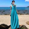 New Summer Literary Seaside Vacation Wind White Three-dimensional Flower Straps Suspender Long Dress Dress