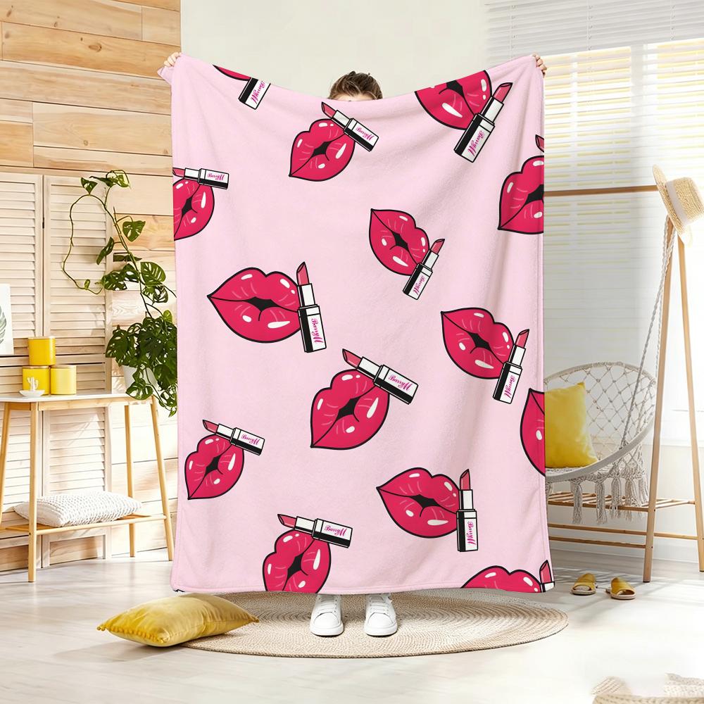 Artistic Pattern R-Retro Red Lips Sunglasses Throw Lightweight 240g Flannel Blanket Soft Skin-friendly for Summer Cooling