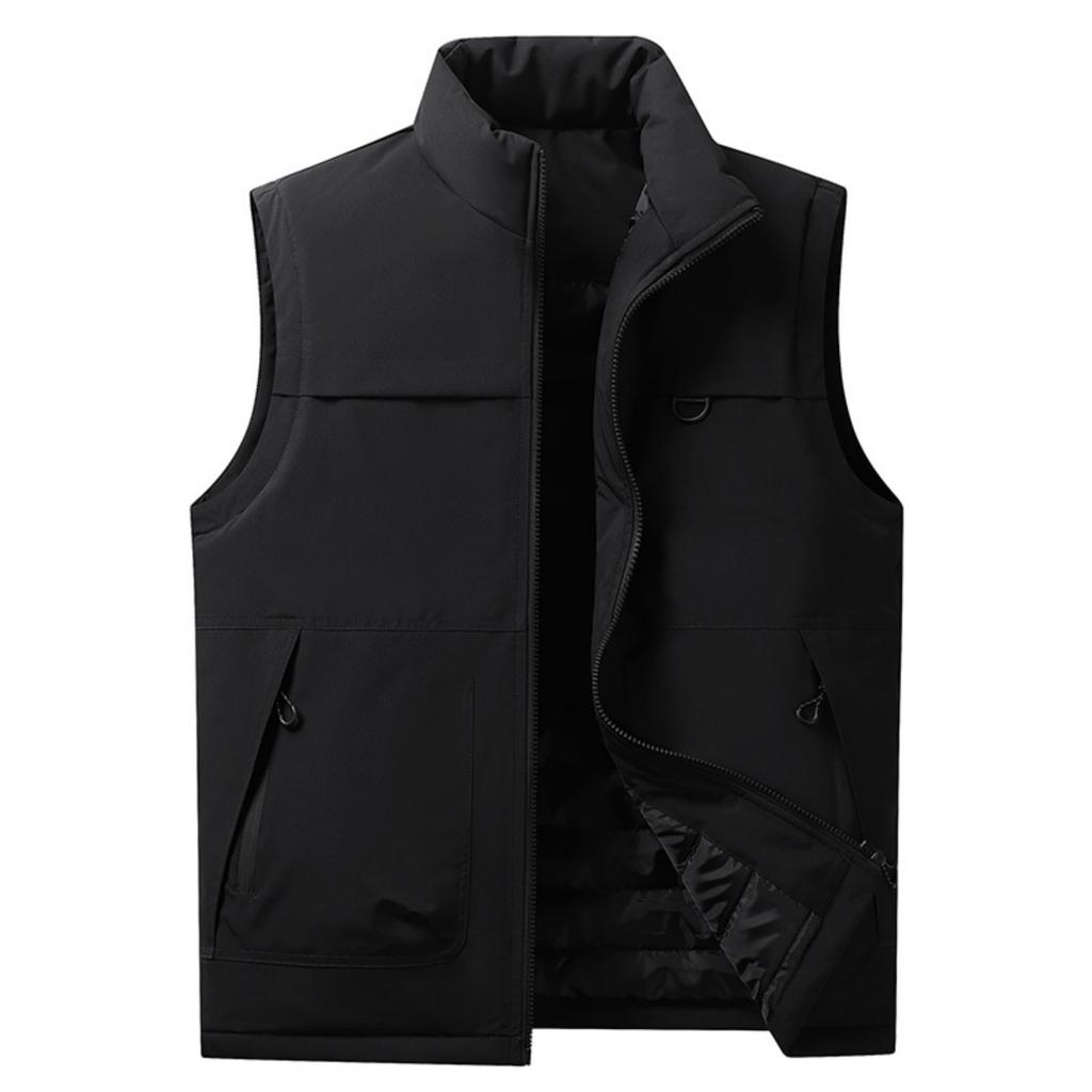Men's Casual Solid-color Light Down Cotton Vest, Men's Stand-up Collar Zip-up Workwear Vest Jacket