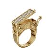 Retro Gold gravierter Klappring für Herren mit vollen Diamanten - Luxusschmuck
