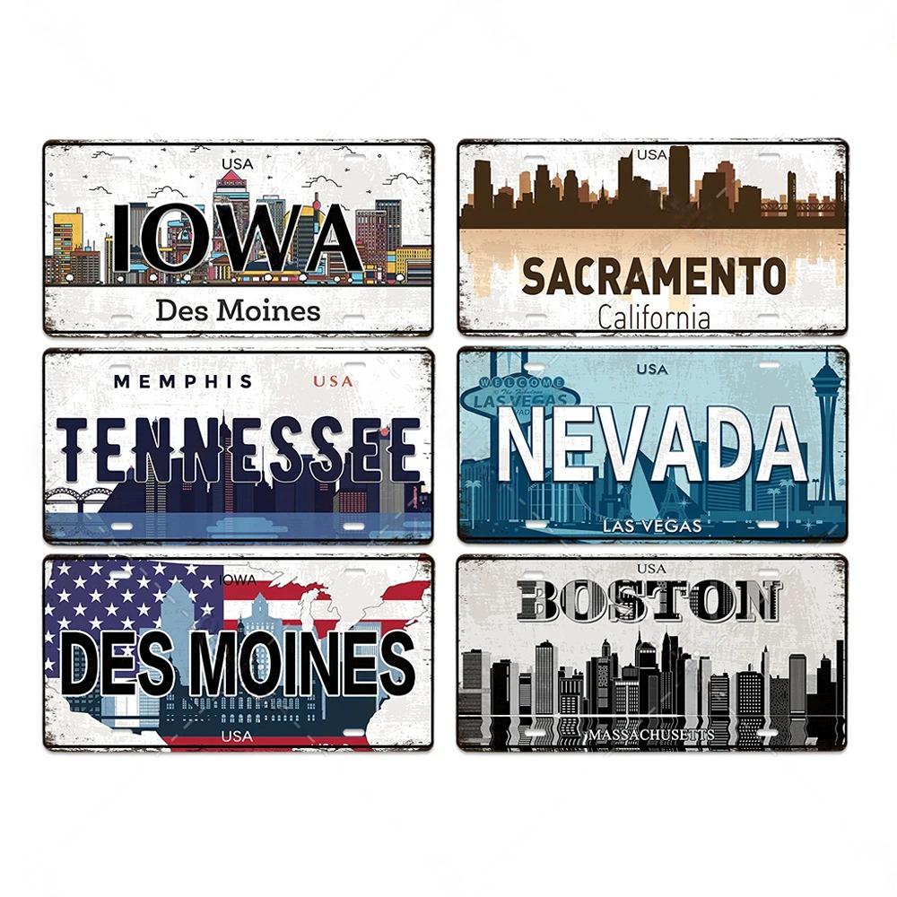 Vintage Country Metal Signs Posters Licenses Plate Decor for Living Room Colorado Lansing Nevada Ohio Washington Plaque
