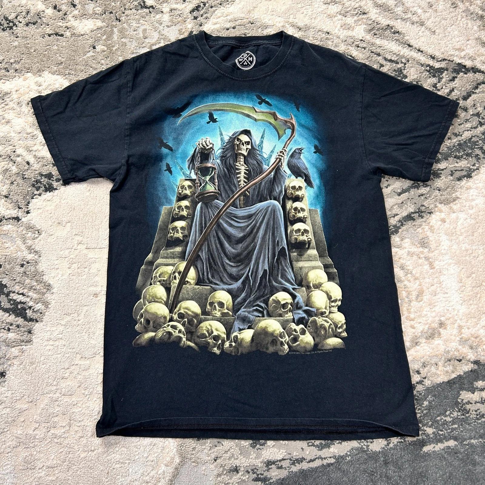 Dom Grim Reaper Skeleton Throne T Shirt Mens Medium Black Graphic Y2K Grunge AOP M