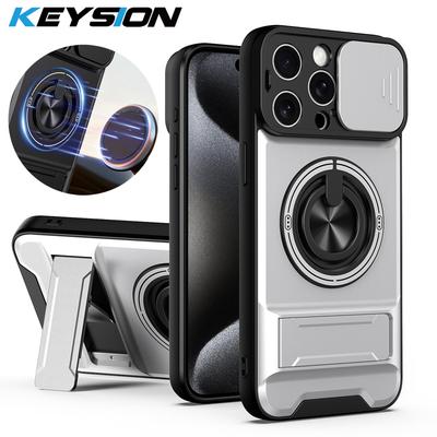 KEYSION Magnetic Phone Case for iPhone 13 14 15 Pro Max 15 Plus Slide Camera Protection Upright Kickstand Shockproof Back Cover
