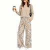Women's Casual Printed Long Sleeve Round Neck Loose Fit Pajama Set with Pockets for Home Wear