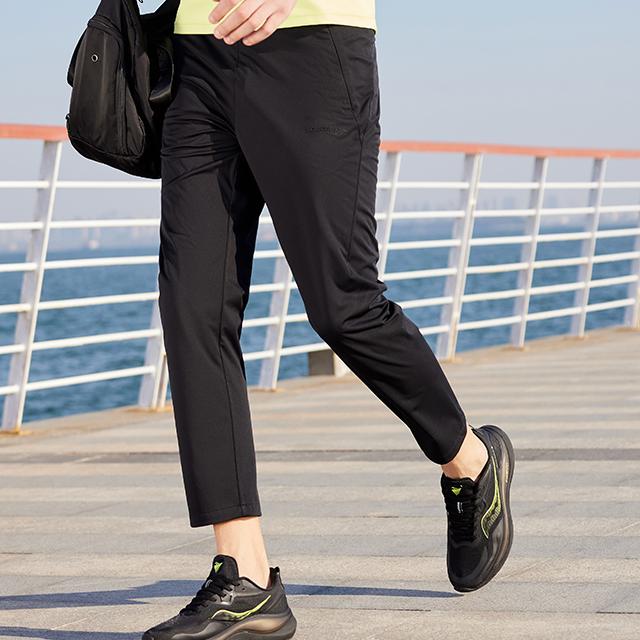 Saucony Solid Color Mid Waist Straight Leg Casual Pants Men bottoms Black SC2239056-1