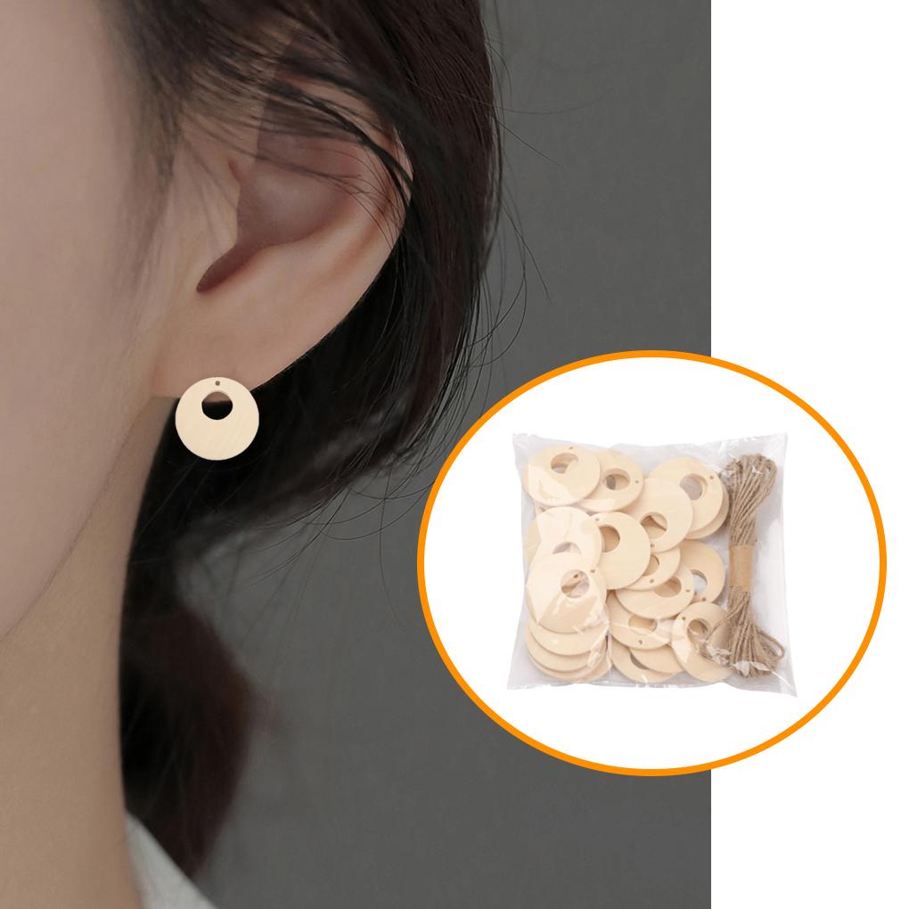 DIY Wood Pieces Unfinished Jewelry Making Blank Pendant Hollow Round Decoration Crafting Handmade Ornament Accessories
