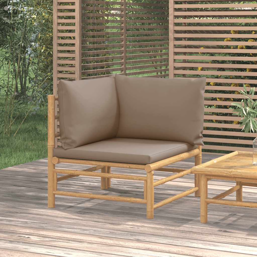 Vidaxl Narożna Sofa Ogrodowa Z Poduszkami W Kolorze Taupe, Bambusowa