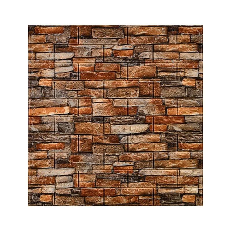 Self-adhesive 3d Three-dimensional Wall Stickers Foam Brick Pattern Decorative Stickers Retro Trend Background Wallpaper muraux