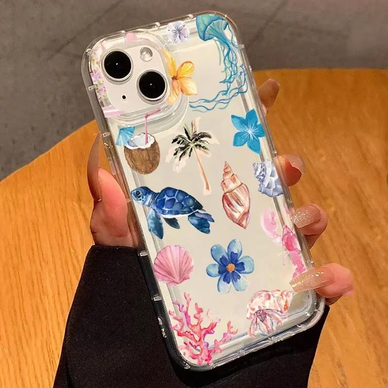 Ocean Life Theme Phone Case For iPhone 17 Air 16 E 15 14 13 12 11 Pro Max Plus Mini SE 2020 2022 Transparent Shockproof Cover