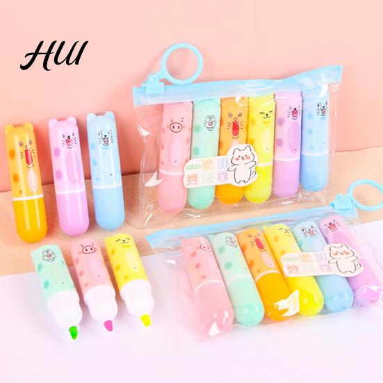 Office Highlighting Pen 6Pcs Chisel Tip Highlighter Marker, Cute Marker Pen, Cartoon Macaron Oblique Head No-Bleed Ink Markers for Journaling,