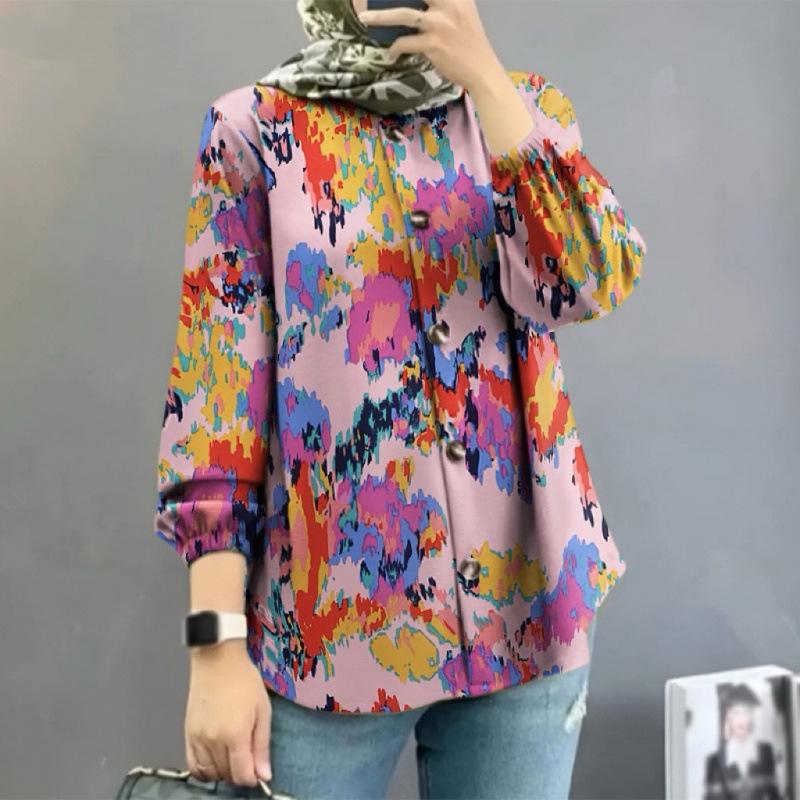 Women's Floral Puff Sleeve Muslim Shirt - New Arrival