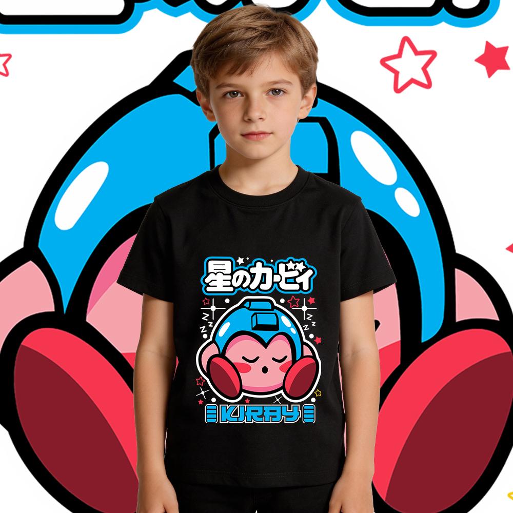 Kirby Megaman Anime Graphic Print Cotton T Shirt for Boys Girls Kids Summer Casual Short Sleeve Top