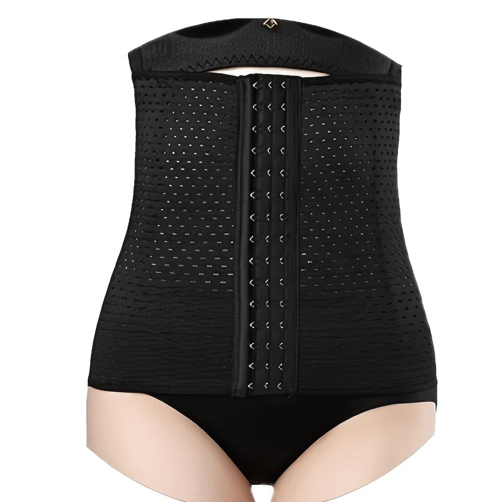 Breathable Mesh Waist Traine Slimming Body Shaper Belt with Triple-Row Hooks, Elastic Fitness & Postpartum Support, Seamless Design