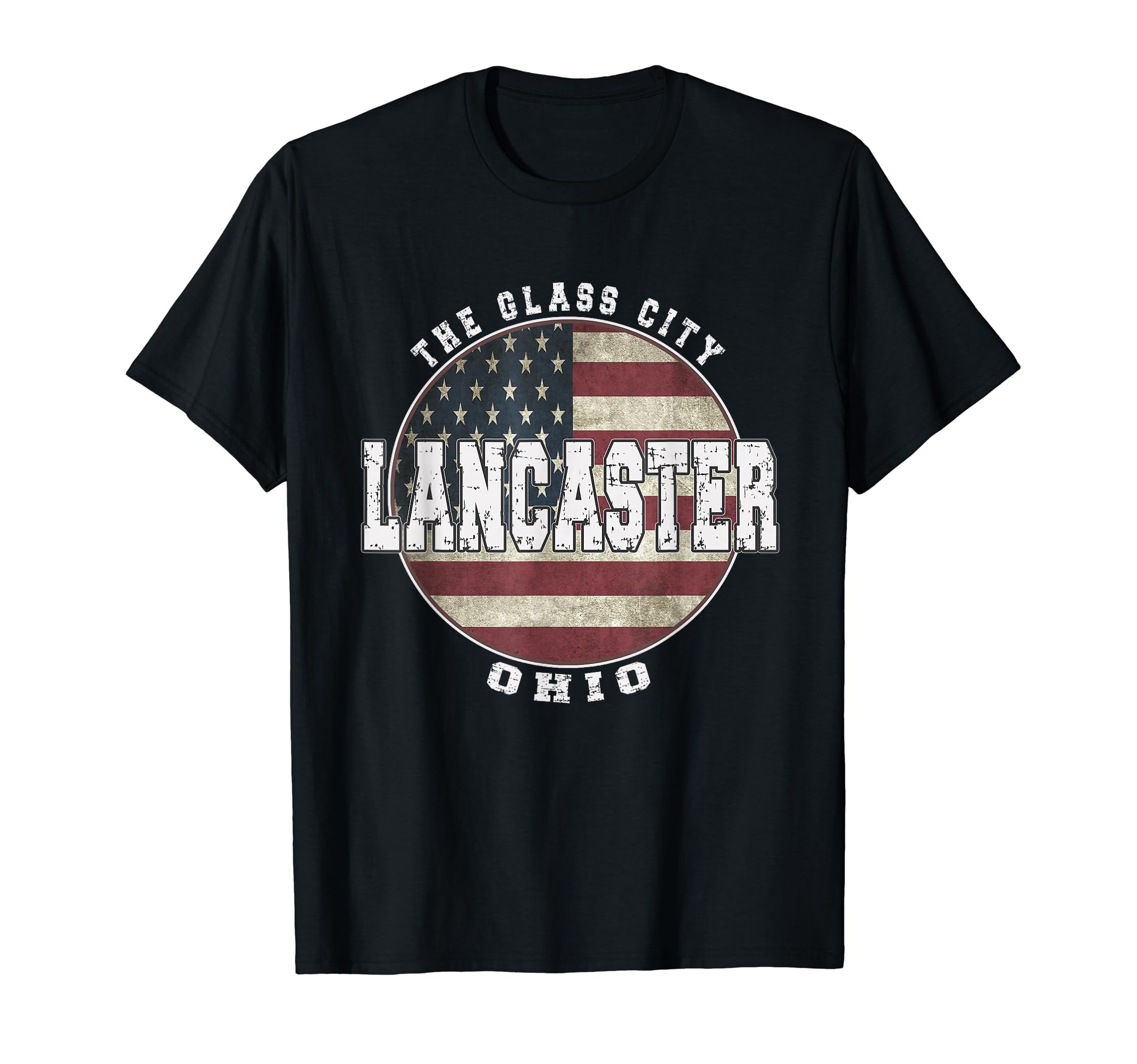 Vintage American flag T-shirt from Lancaster, Ohio.