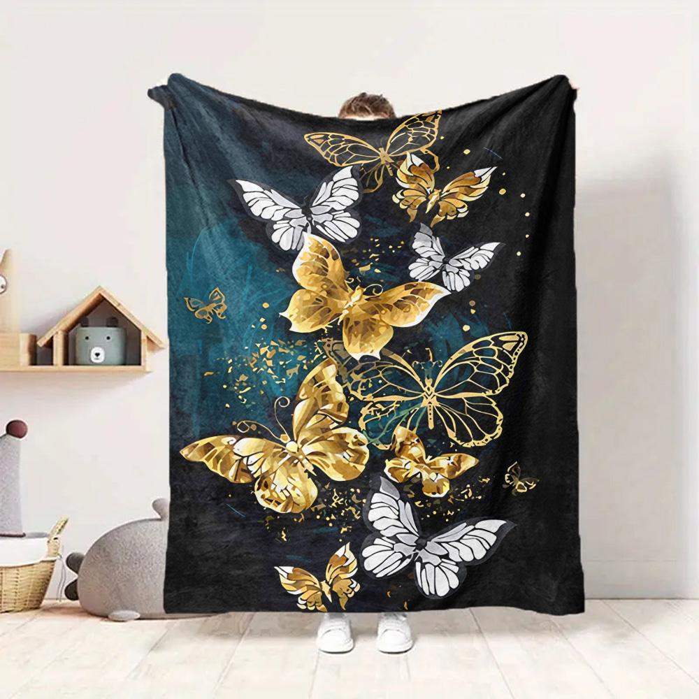 Golden Butterflies Flannel Blanket Throw Blanket Soft Warm Sofa Bed Camping Car home Decor Unique Christmas Gift C93089