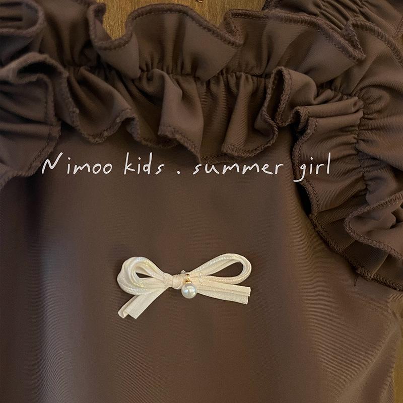 2025 Cute Baby Girl One-Piece Swimsuit with Three Bows and Spaghetti Straps
