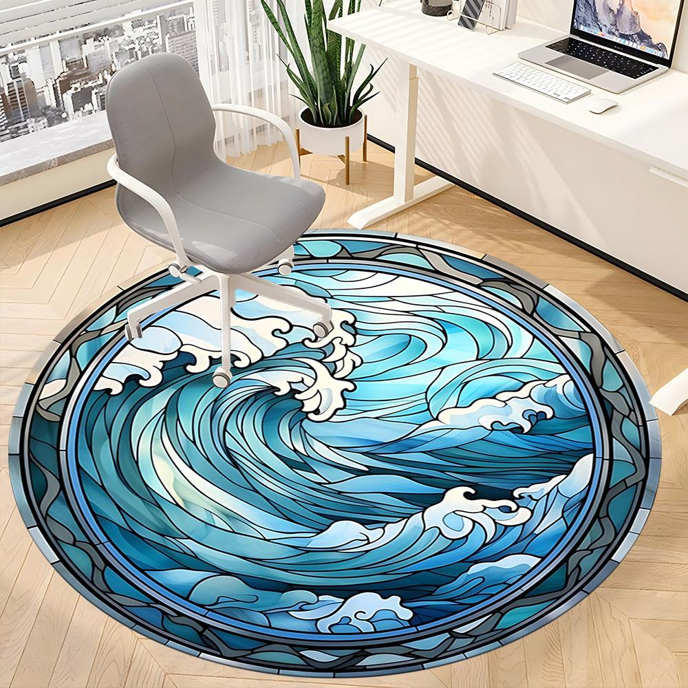 1pc Ocean Wave Stained Glass Chair Carpet for Office Non-Slip, Machine Washable Rug for Office, Room - Holiday Decor, Machine Made yy251016061
