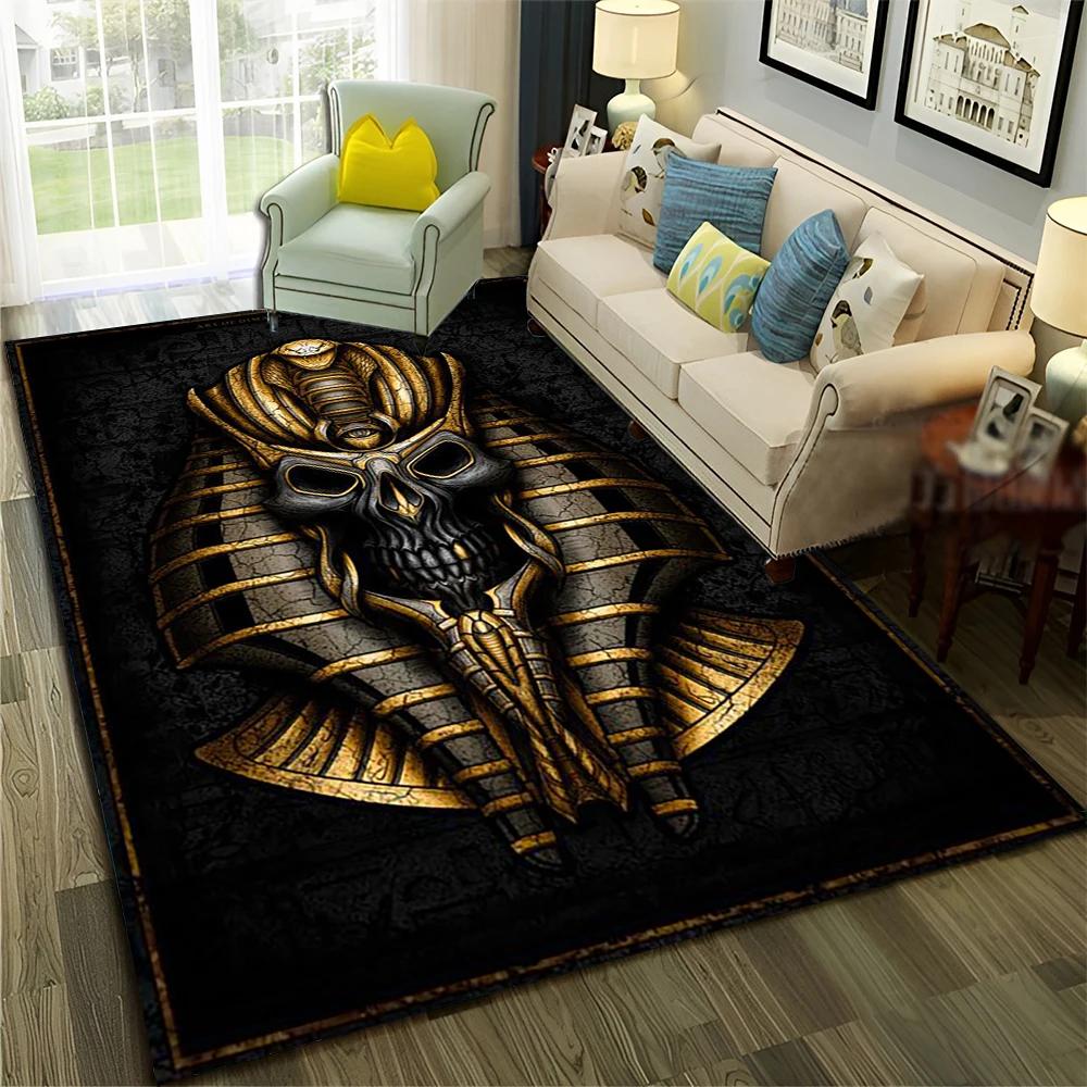 Pharaoh Egyptian Mythology Hieroglyphics Carpet Rug for Home Living Room Bedroom Sofa Doormat Decor,Area Rug Non-slip Floor Mat