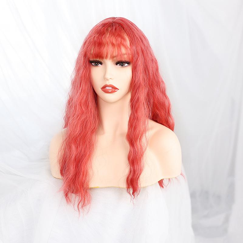 Bybrana Ladies Red Big Wavy Long Hair With Bangs Daily Wear Synthetic Hair