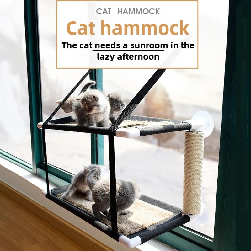 Double-layer Kitten Hammack Hanging Window Sunbathing Cat Hammack Velvet Mat Suction Cup Cat Sisal Scratching Post Durable