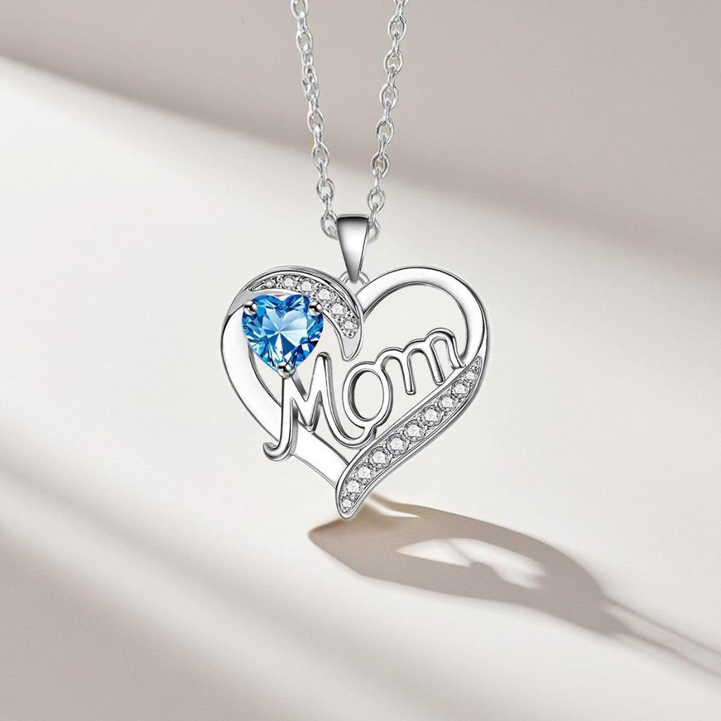 Heart Letter MOM Necklace with Rhinestones - Mother's Day Gift