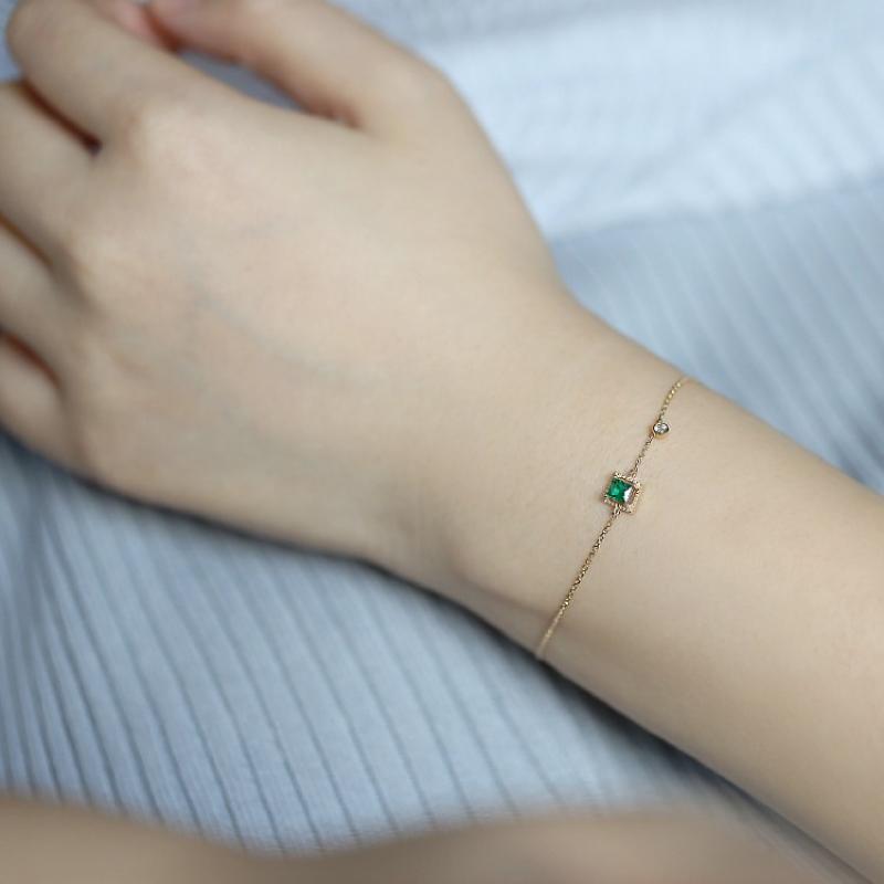 

New Fashion 925 Silver Simple Emerald Zircon Chain Bracelet For Women Girl Luxury Plating 14k Gold Jewelry 15-18cm золотой