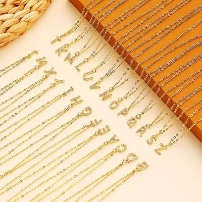 Einfach und Kompakt 26 Englische Buchstaben Zirkon Buchstaben Anhänger Halskette Damen Kupfer Eingelegt Zirkon Buchstaben Halskette