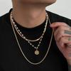 IngeSight.Z 3Pcs Trendy Imitation Pearl Coin Pendant Choker Necklace Men Punk Adjustable Gold Color Twist Chain Grunge Jewelry
