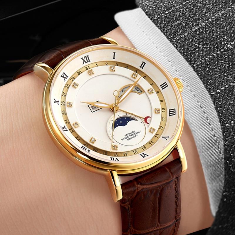 Custom Logo Private Label Watch Men Waterproof Chronograph Wrist Watch Luxury Quartz Sports Moon Phase Business Watches