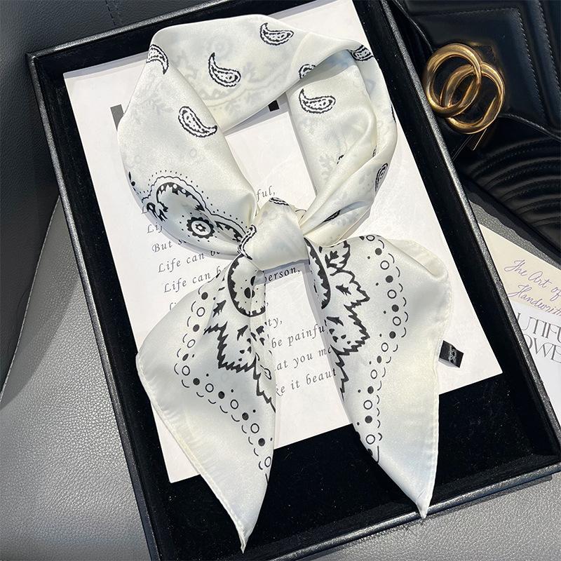 

Head Scarf for Women Hair Square Satin Silk Feeling Bnadana Neck Scarf Handbag Accessories 70x70cm белый