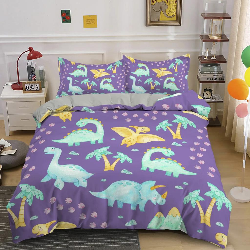 Cute Dinosaur Duvet Cover Kids 3D Cartoon Animal Bedding Set Full/Queen Microfiber Quilt Cover For Boy Girl Child Bedroom Decor