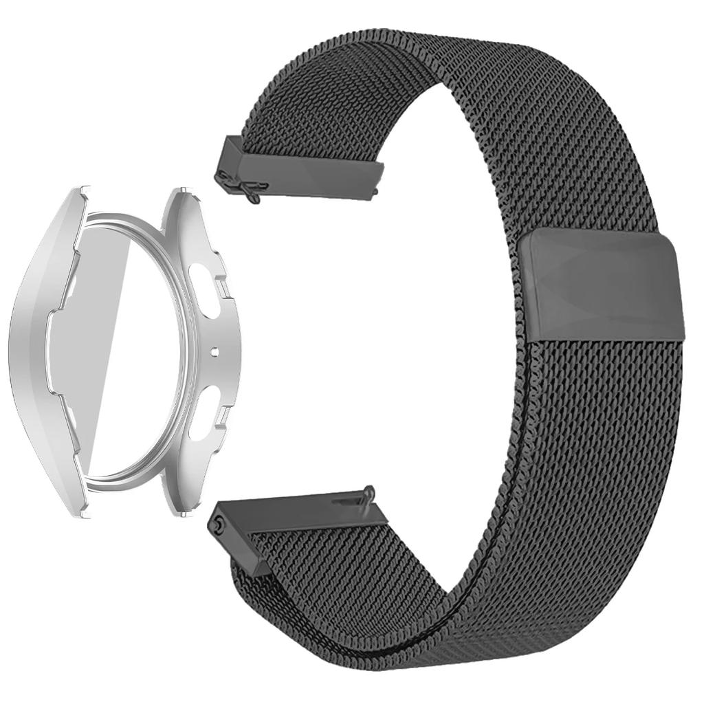 Coque PC + Bracelet Métal pour Samsung Galaxy Watch 7/6/5/4 44mm 40mm Bracelet Milanais Pare-chocs Protecteur en Verre Trempé Accessoires