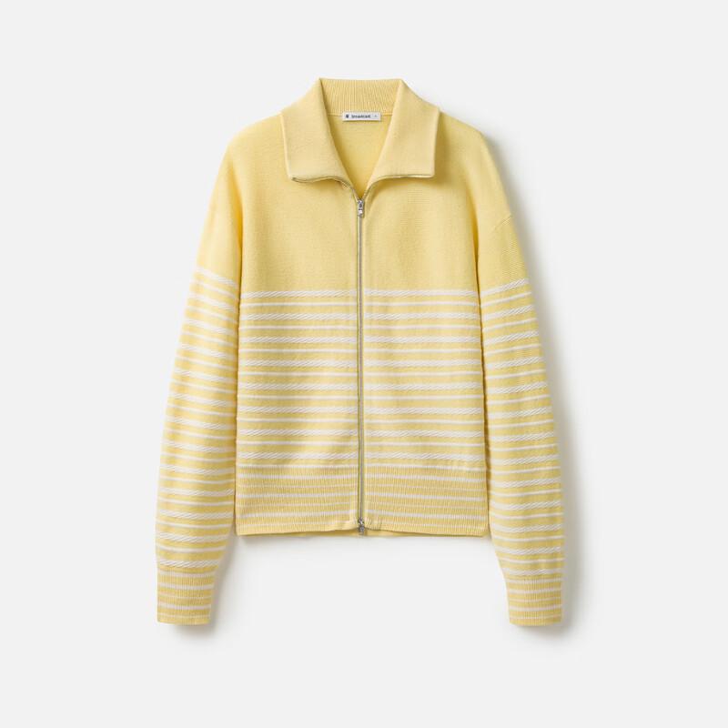 Broadcast Striped Zipper Long Sleeve Knit Cardigan