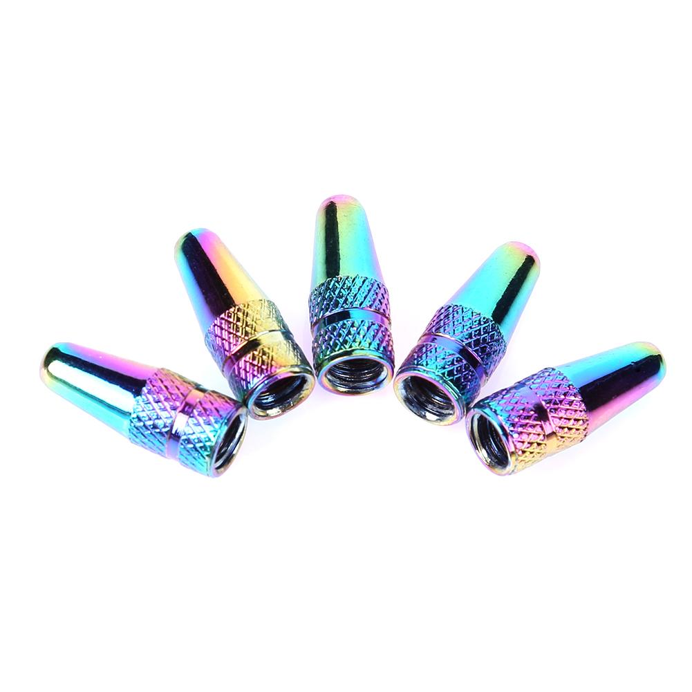 5pcs Bicycle Wheel Valve Dust Cover Replacement Bike Tire Valve Stem Caps Rainbow Color Aluminum Alloy Parts for Presta Valves