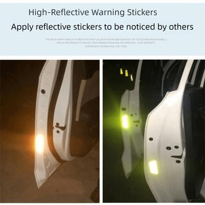 4 PCS PET Reflective Car Door Sticker Exterior Interior Reflector Tape Universal Decal Safety Opening Warning Sticker