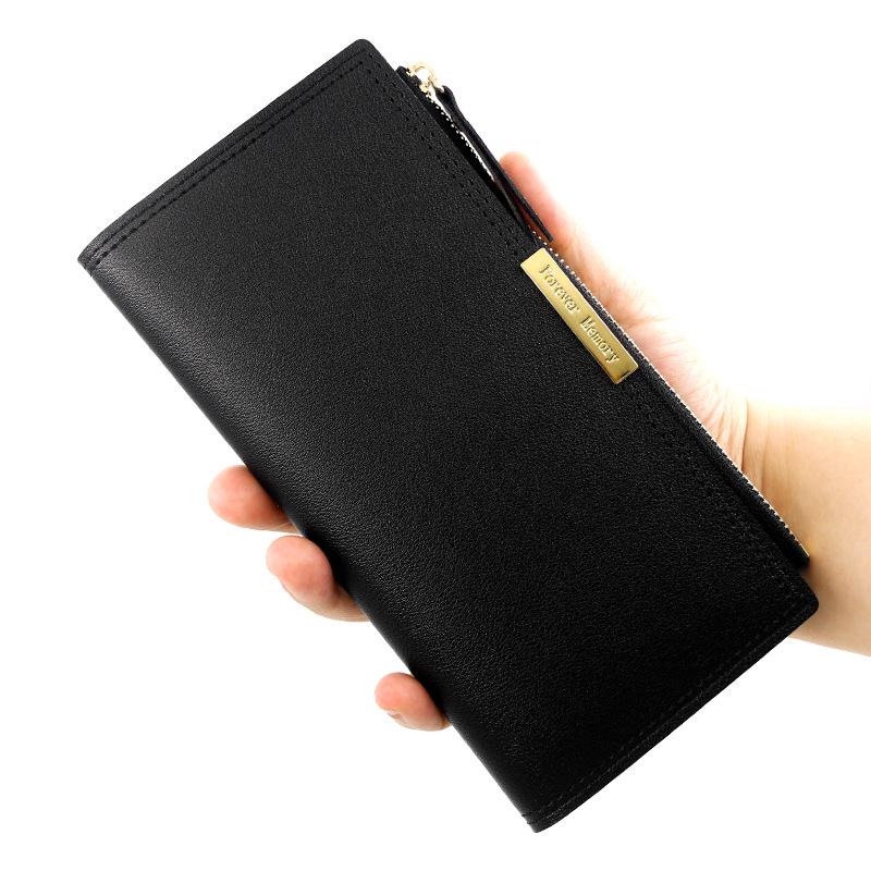 Korean Style Women's Long Bi-fold Wallet & Card Holder with Zippered Coin Purse
