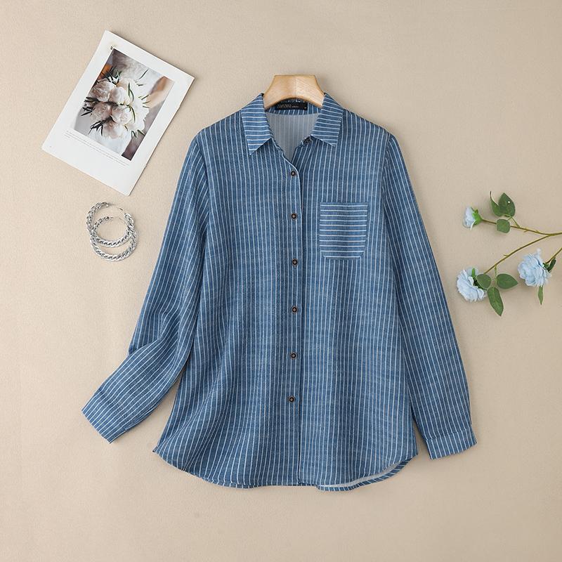 

ZANZEA Women Turn Down Collar Loose Casual Stripe Blouse 5XL синій