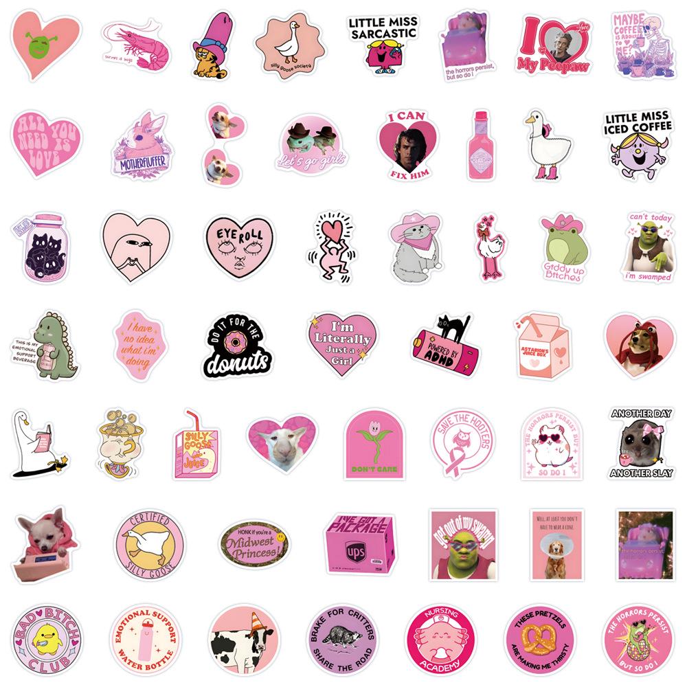 

50 Cartoon Pink Fun Stickers for Journals, Stationery, Water Bottles, and Computers - Waterproof and Humorous Decor.