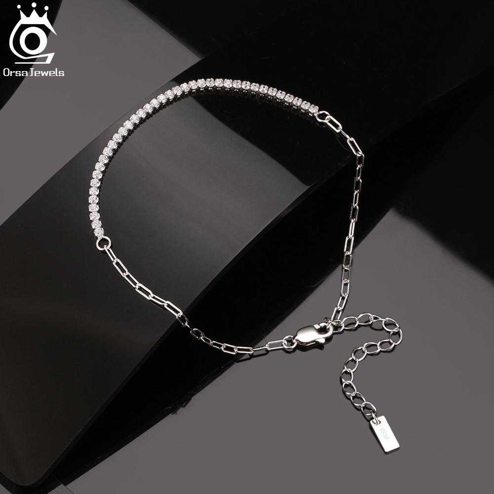 ORSA JEWELS 14K Gold Plated Paperclip Chains Tennis Bracelet For Women Zinc Alloy Sterling Zinc Alloy Handmade Bracelets Zircon SB141